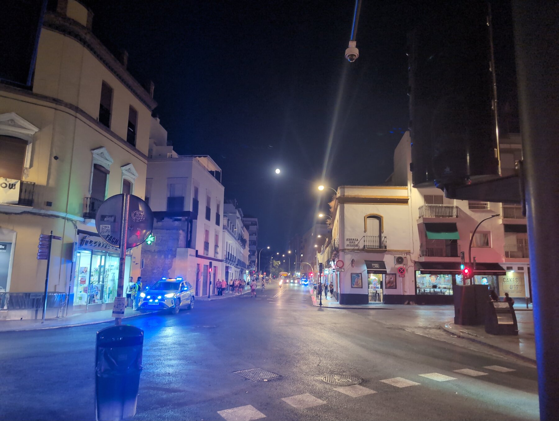 A Seville street under the moon on the walk home from the Setas