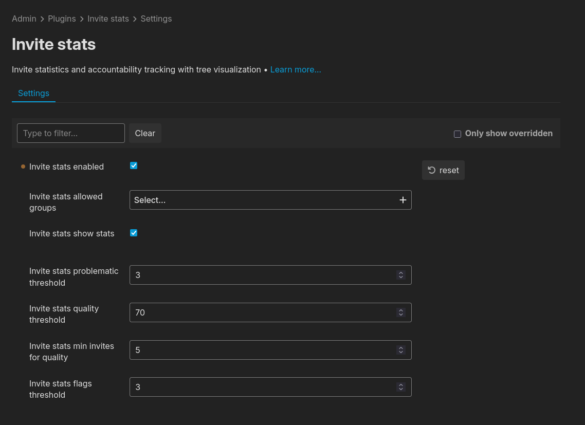 Admin settings panel showing configurable thresholds