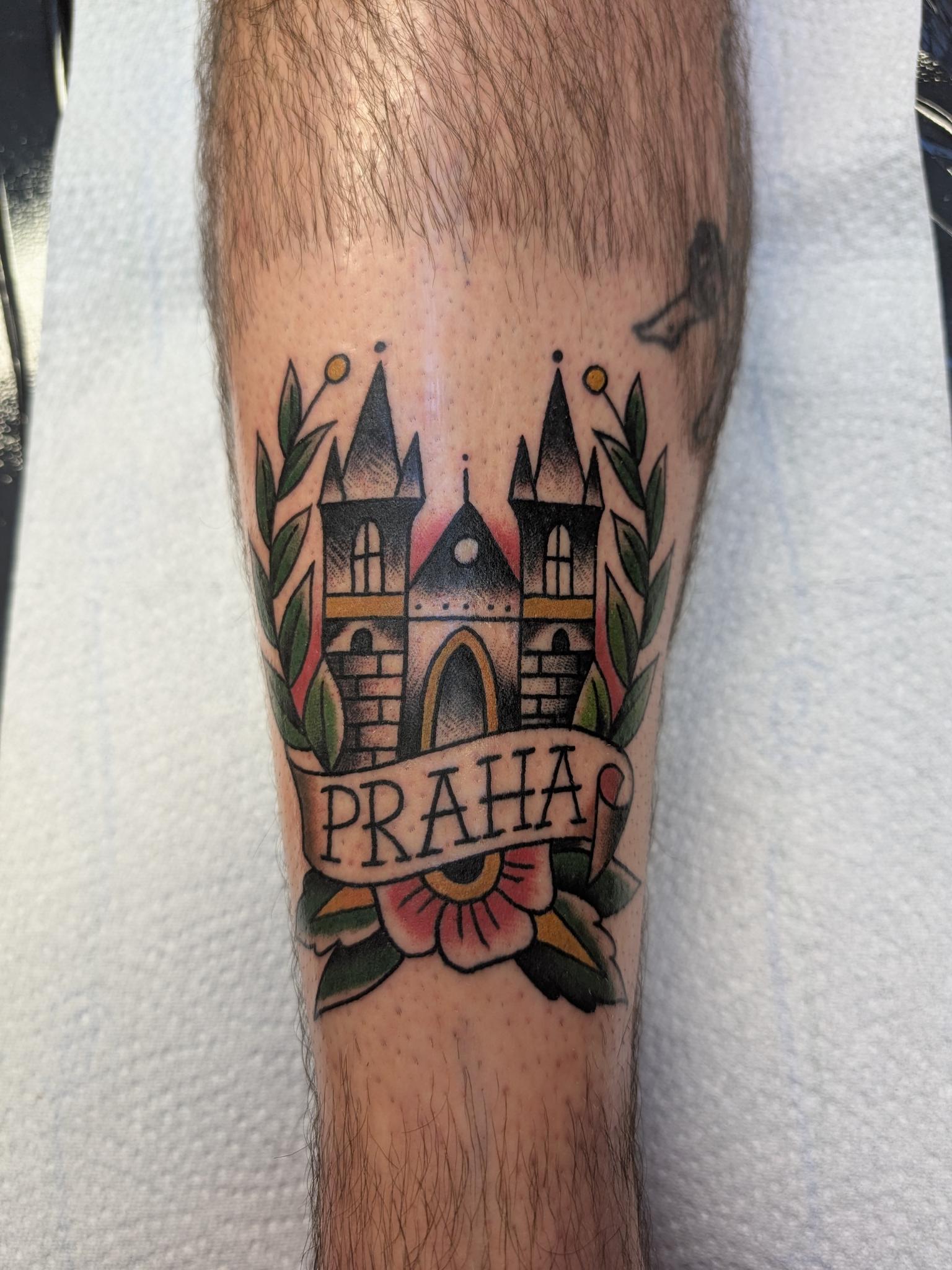 Prague Castle, blackwork tattoo