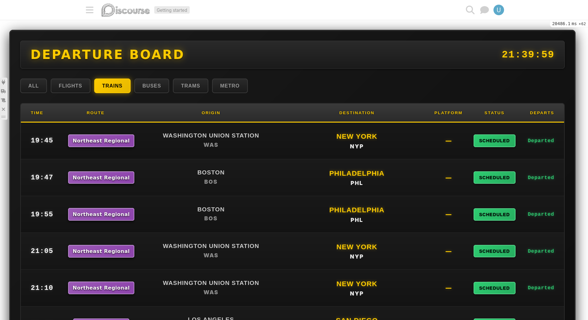 Amtrak departure board